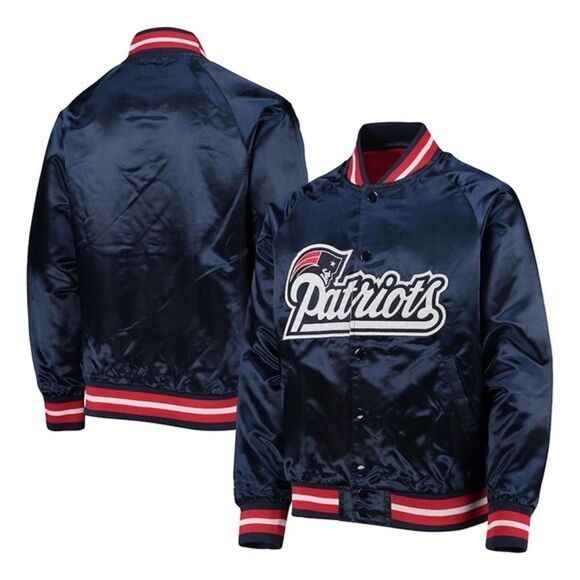 New England Patriots size XLNavy Satin Raglan Full-Snap Jacket - Picture 2 of 12